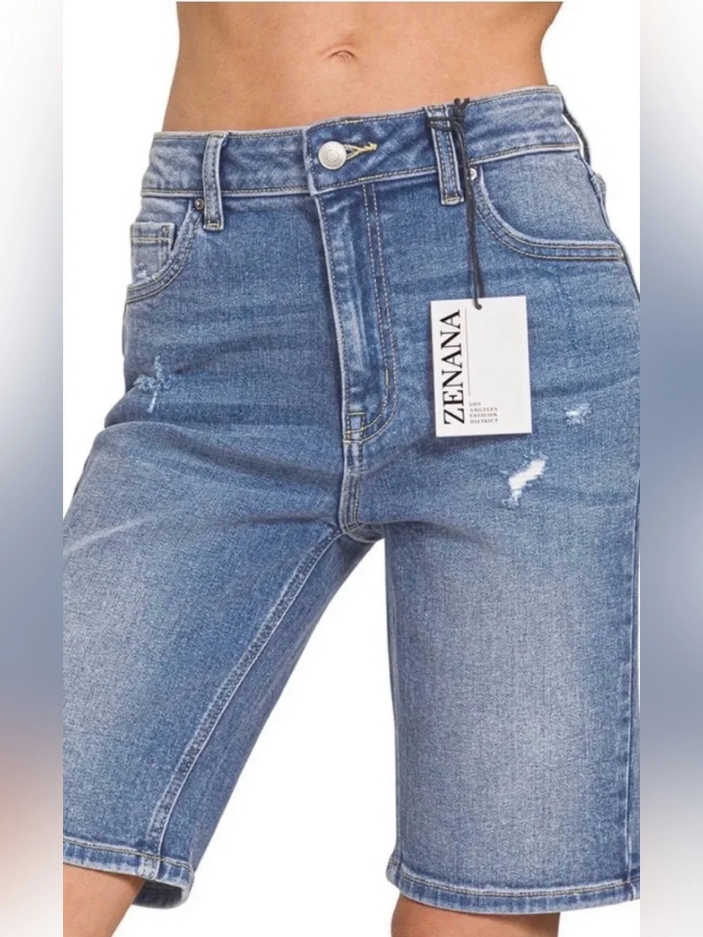 Zenana denim shorts longer length bermuda style S M L XL stretchy!
